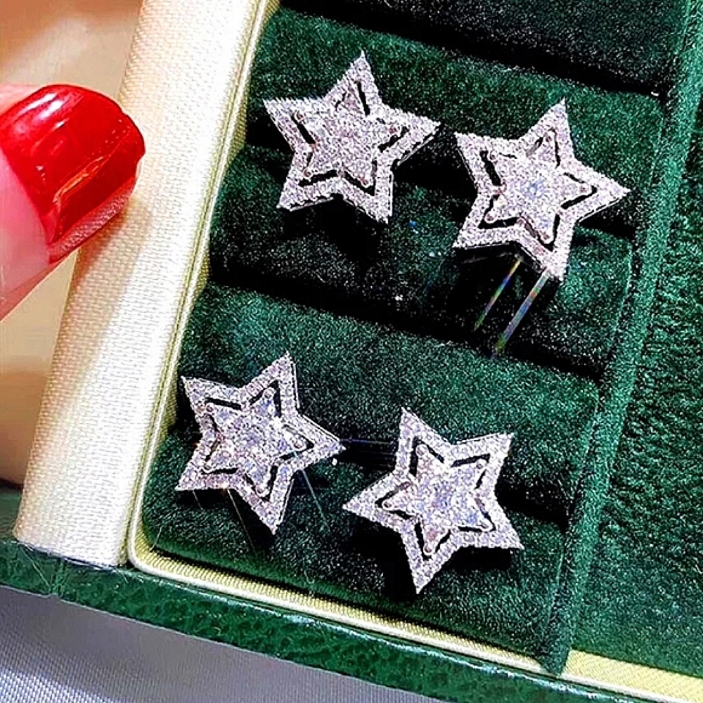 NEW Sparkly Pave Star Stud Earrings 🌟 925 Sterling Silver - Picture 2 of 11